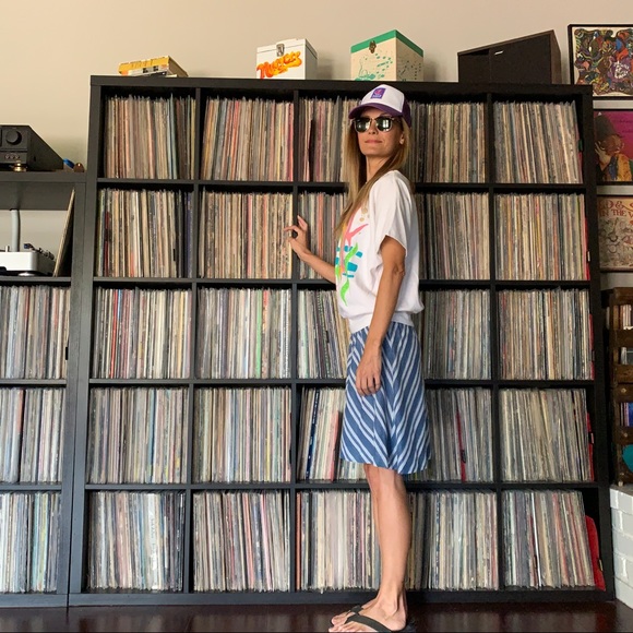 Vintage chevron blue skirt XS/S 70s - Picture 2 of 6